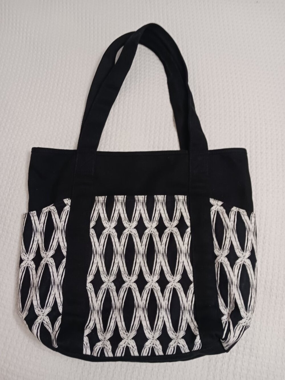 Thirty-One Go To Utility Shoulder Tote Bag Black White Black Links EUC